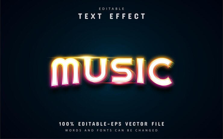 Vector texto musical, efecto de texto de neón colorido