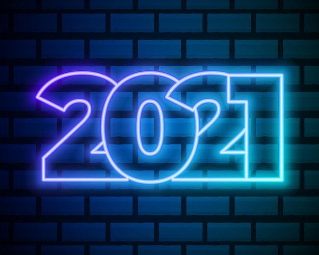 Texto de neón 2021. plantilla de diseño de año nuevo 2021. banner de luz.