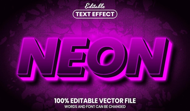 Vector texto de neón, efecto de texto editable de estilo de fuente