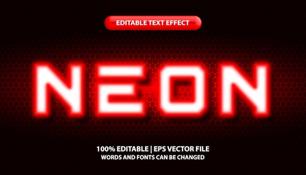 Texto de neón estilo de efecto de texto editable efecto de luz de neón rojo estilo de texto futurista