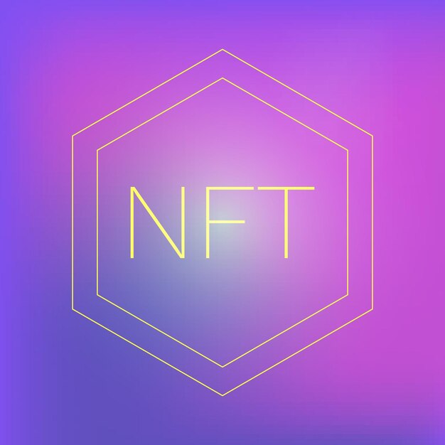 Texto NFT en ilustración de polígono token criptográfico Fondo degradado Colección de imagen virtual