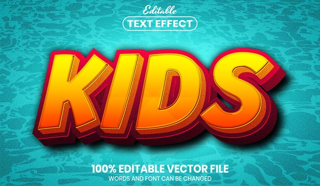 Vector texto para niños, efecto de texto editable de estilo de fuente