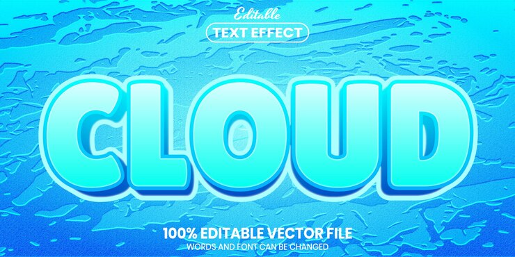 Vector texto en la nube, efecto de texto editable de estilo de fuente