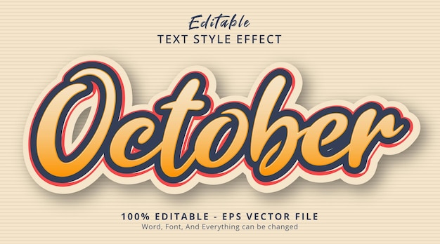 Texto de octubre sobre efecto de estilo degradado moderno, efecto de texto editable