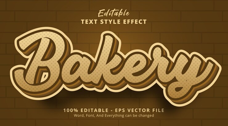 Vector texto de panadería en efecto de texto de color tostado, efecto de texto editable
