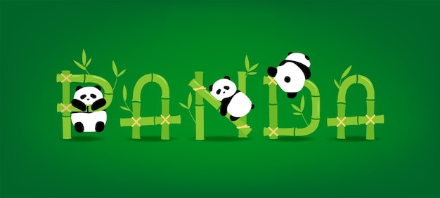 Texto PANDA de estilo bambú con decoraciones de panda