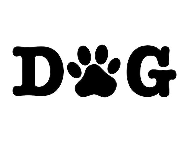 Texto Perro negro con una huella de animal en lugar de la letra O Huella de mascota en la palabra perro