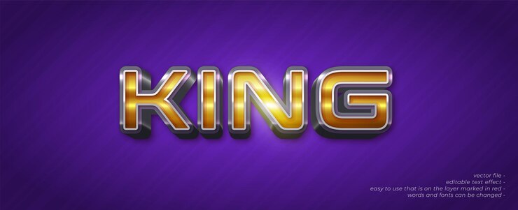 Vector texto personalizado king con efecto de texto editable de estilo 3d