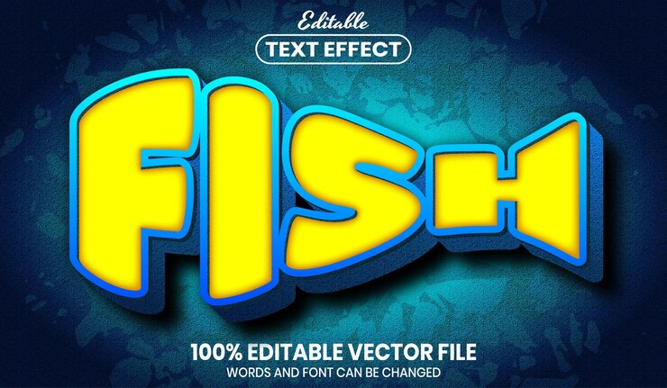 Vector texto de pescado, efecto de texto editable de estilo de fuente