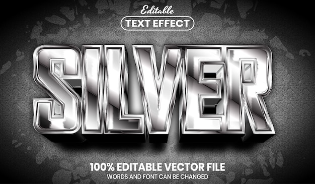 Texto plateado, efecto de texto editable de estilo de fuente