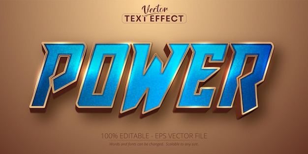 Texto de poder, efecto de texto editable de estilo de color dorado brillante y azul