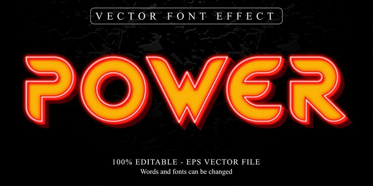Vector texto de poder, efecto de texto editable estilo neón