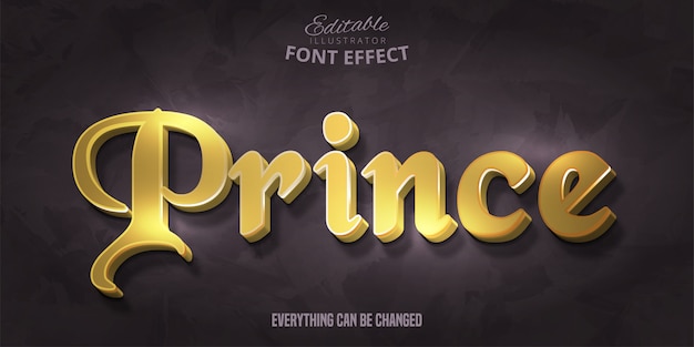 Vector texto del príncipe, efecto de fuente editable 3d