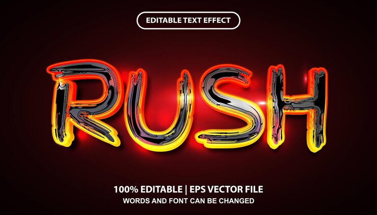 Vector texto rápido, luz de neón roja brillante con efecto brillante, plantilla de efecto de texto editable