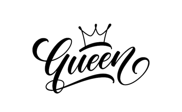 Texto de reina Letras de moda para diseño de impresión Palabra de reina con corona aislada sobre fondo blanco