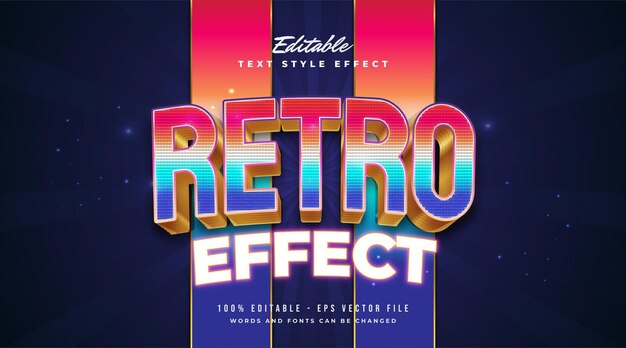 Texto retro colorido con estilo de juego de píxeles y efecto de neón brillante. Efecto de estilo de texto editable