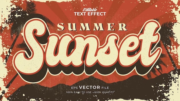 Texto retro de verano al atardecer en tema de estilo grunge