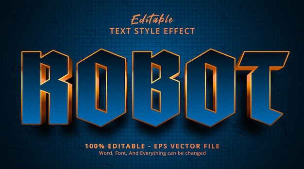 Vector texto de robot en estilo degradado de color azul y dorado, efecto de texto editable