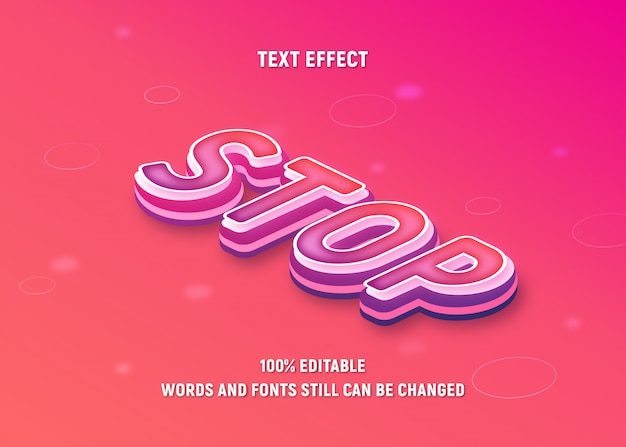Texto rosa editable sobre Stop en estilo isométrico con efecto degradado.