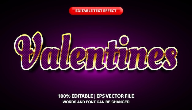 Texto de San Valentín, efecto de texto editable, estilo de fuente dorado y morado