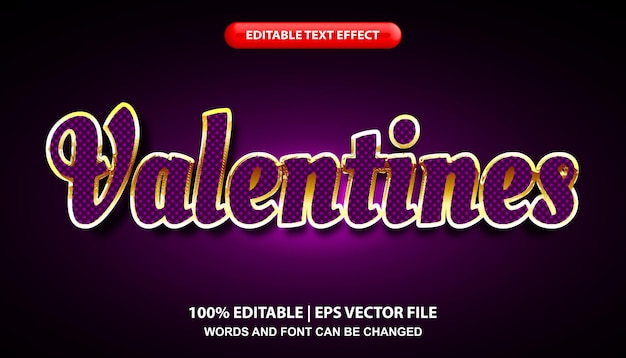 Texto de san valentín, efecto de texto editable, estilo de fuente dorado y morado