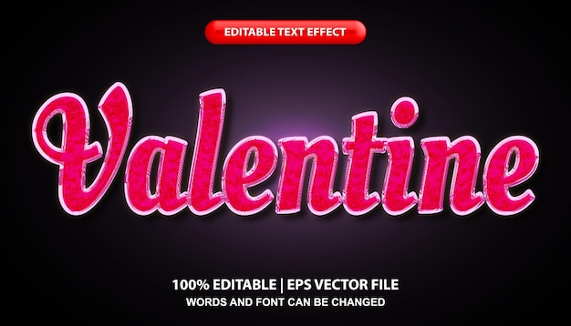 Texto de San Valentín, efecto de texto editable, estilo de fuente rosa del día de San Valentín