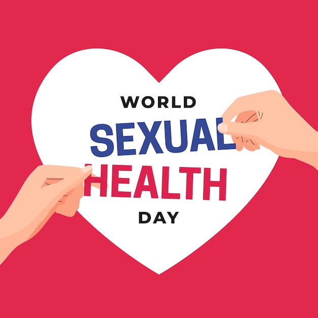 Texto de selección de mano de pareja para diseño de concepto de ilustración del Día Mundial de la Salud Sexual