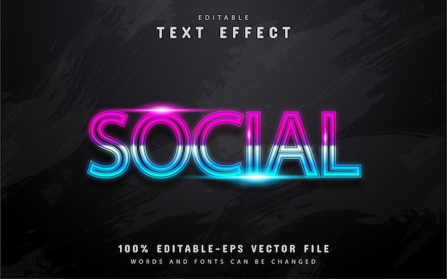 Texto social, efecto de texto de estilo degradado de neón