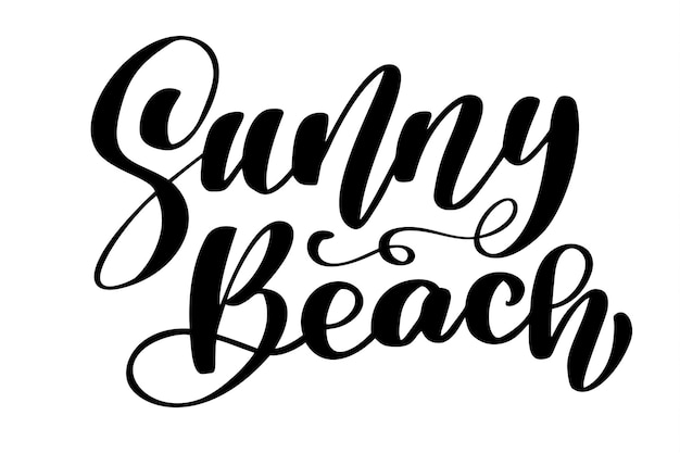 Texto de sunny beach letras dibujadas a mano ilustración de vector de diseño de caligrafía manuscrita