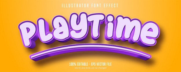 Texto de tiempo de juego, efecto de fuente editable púrpura