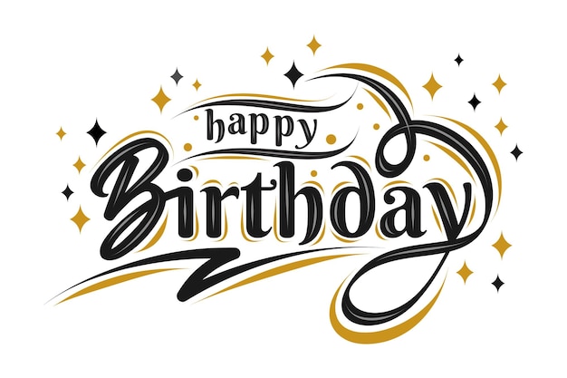 Texto de tipografía negra y dorada de feliz cumpleaños