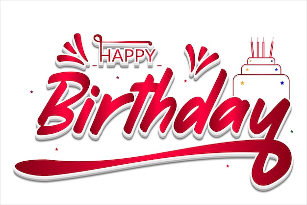 Texto de tipografía roja de feliz cumpleaños con ilustración de globos y corazones