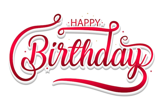 Texto de tipografía roja de feliz cumpleaños con ilustración de globos y corazones