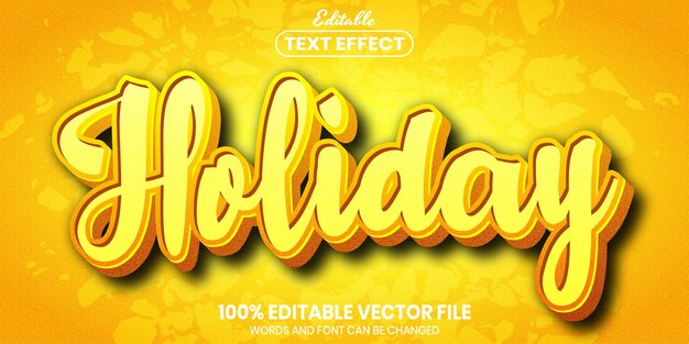 Texto de vacaciones, efecto de texto editable de estilo de fuente
