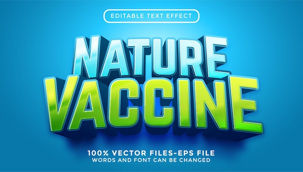 Texto de la vacuna natural. vectores premium de efecto de texto editable