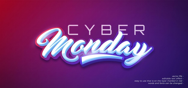 Texto vectorial Cyber Monday con efecto de texto de estilo 3d