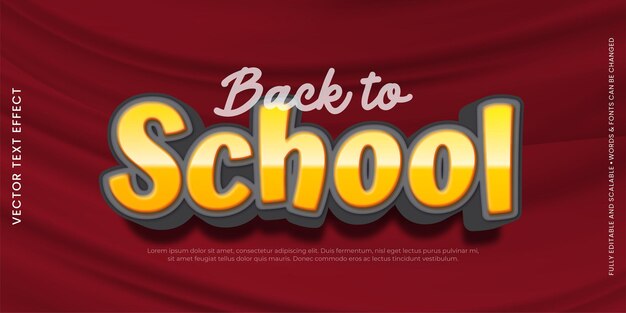 Texto vectorial de regreso a la escuela con efecto de estilo 3d