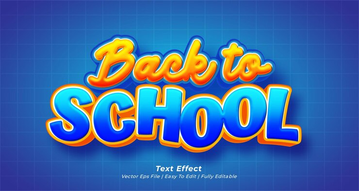 Vector texto vectorial de regreso a la escuela estilo de texto 3d editable