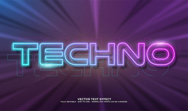 Vector texto vectorial techno con efecto de estilo 3d