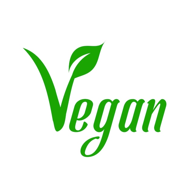 Vector el texto vegano con el símbolo vlabel v con una hoja se originó en la unión vegetariana europea
