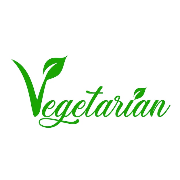 Vector texto vegetariano con símbolo la vlabel v con una hoja se originó en la unión vegetariana europea