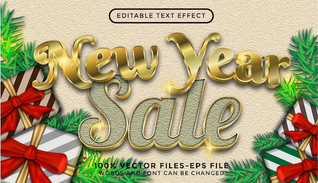 Texto de venta de año nuevo. vectores premium de efecto de texto editable