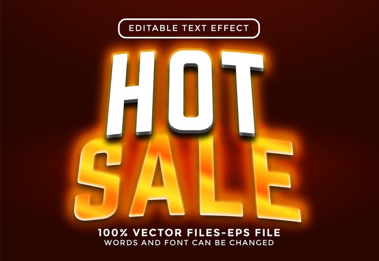 Vector texto de venta caliente. vectores premium de efecto de texto editable