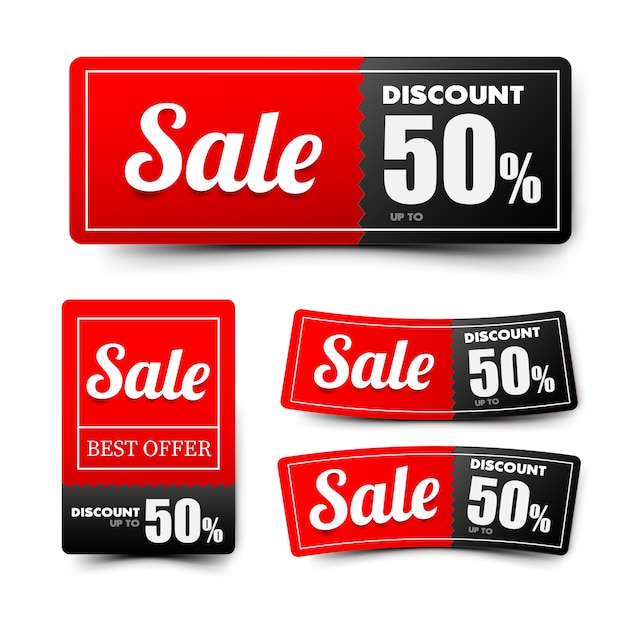 Texto de venta en conjunto de banner de etiqueta roja