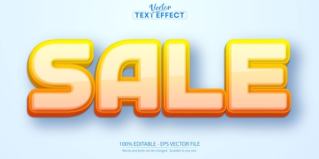 Texto de venta, efecto de texto editable de estilo de dibujos animados de color degradado naranja