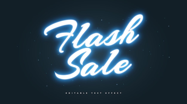 Texto de venta flash en efecto neón azul brillante. Efecto de estilo de texto editable