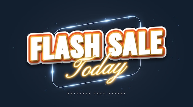 Texto de venta flash en estilo de dibujos animados y efecto neón. Efecto de estilo de texto editable