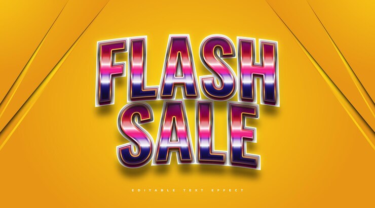 Vector texto de venta flash en estilo retro colorido y efecto brillante. efecto de estilo de texto editable