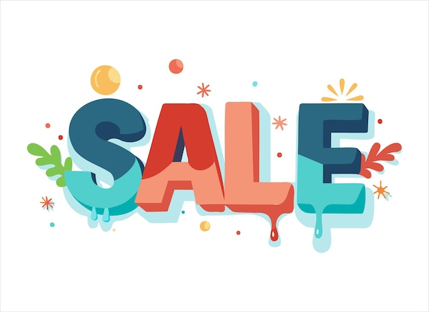 texto de venta con letras y hojas coloridas
