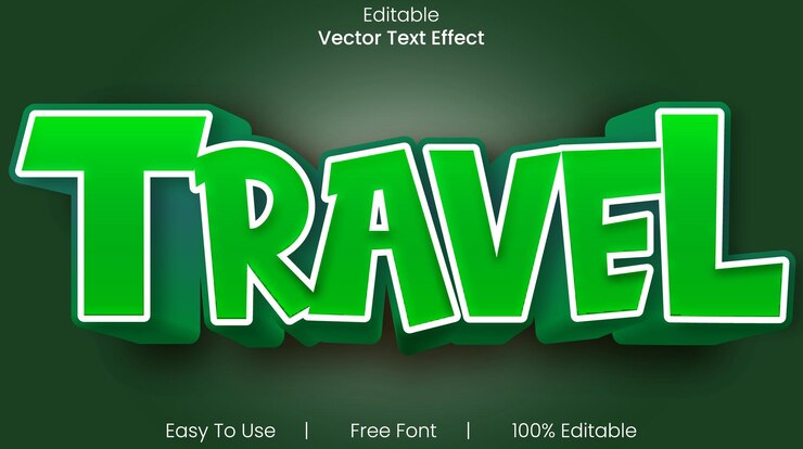 Vector texto de viaje en estilo 3d de color verde - efecto de texto editable